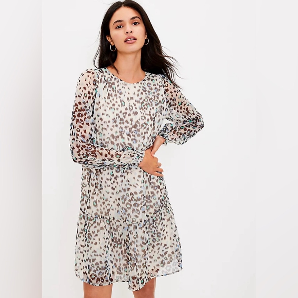 LOFT Shimmer Leopard Animal Print Swing Dress Size L